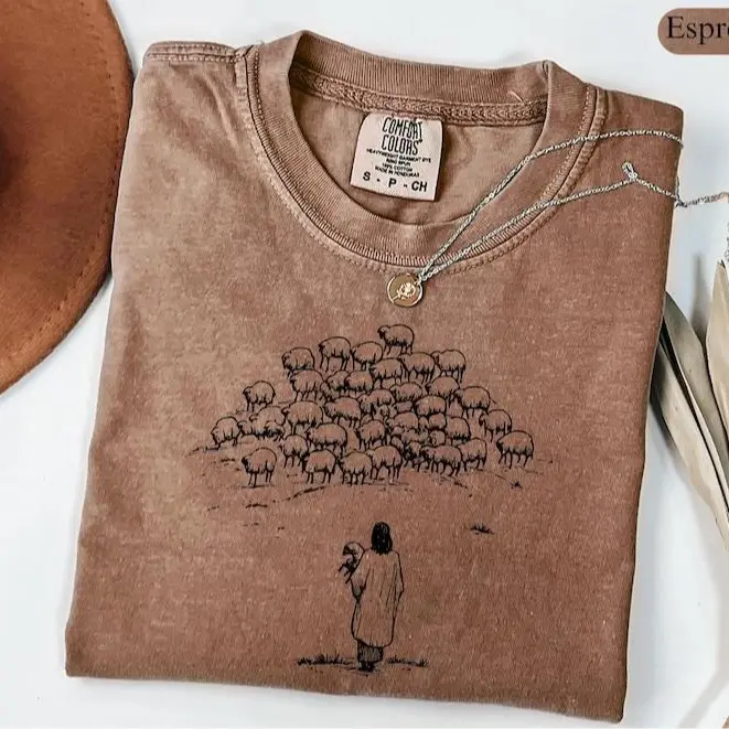 Comfort Colors Good Shepherd TShirt, Jesus and Sheep Christian Graphic Tee, Bible Verse Religious T-Shirt, Faith Church Gift for Women