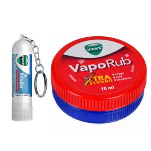 Vicks VapoRub Xtra Strong 10ml Balm & Vicks 0.5ml Inhaler Cold Headache & Nasal Relief Travel Size Essential for Quick Relief