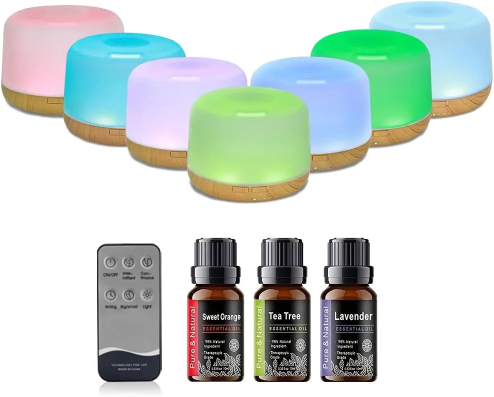 500ml Ultrasonic Essential Oil Diffuser & Humidifier with Remote, Auto-Off Timer, 7 Color Changing Night Light for Home, Office, Yoga