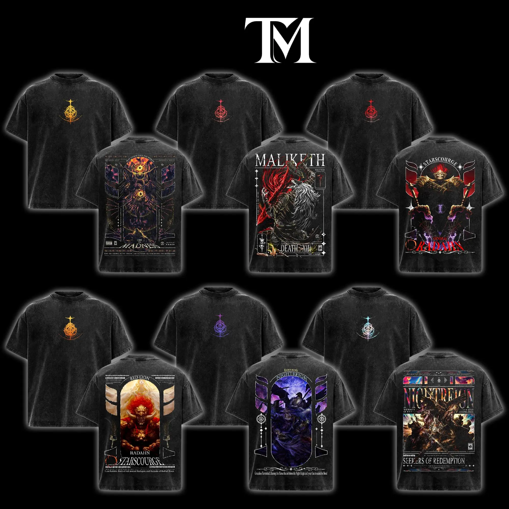 [Collection] Elden Ring Nightreign Vintage Acid Wash T-Shirt, Gaming Graphic Tee, Unisex Oversized Heavyweight Cotton Streetwear, Dark Fantasy RPG Gamer Apparel, Elden Ring Fan Gift Merch
