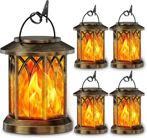 KOOPER 4 Pack Solar Lanterns Outdoor Waterproof, Upgraded Flickering Flame Solar Lantern Lights, Auto On/Off Lanterns Decorative Outdoor, Outdoor Hanging Lantern for Yard Garden Table Decor (Bronze )