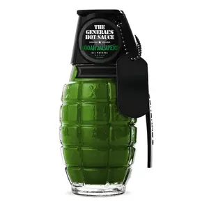 The General’s Hot Sauce Hooah Jalapeño 6oz Grenade-Shaped Bottle – Green Jalapeño Hot Sauce, Tangy Medium Heat, Veteran-Owned, All-Natural, Gourmet Flavor