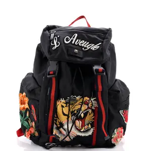 Pre-owned GUCCI Canvas Plain Backpacks Techpack Backpack Embroidered Techno Canvas by Rebag