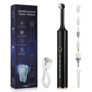 Electric Teeth Cleaner, 4 Modes Tooth Polisher with 5 Counts Brush Heads, Ipx6 Waterproof Rechargeable Toothbrush for Home & Travel,  Toothbrush Travel