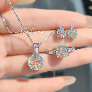 ✨   Octagonal Millennial Rose Cut CZ Set |   Pendant Necklace + Stud Earrings + Ring 💍 |   Same Chic Design |   Available Separately 🎁   – Trendy Gift for Her