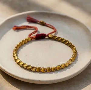Minimalist Copper Gold Bead Bracelet Tibetan Luck Wealth Boho Women Mental Jewelry