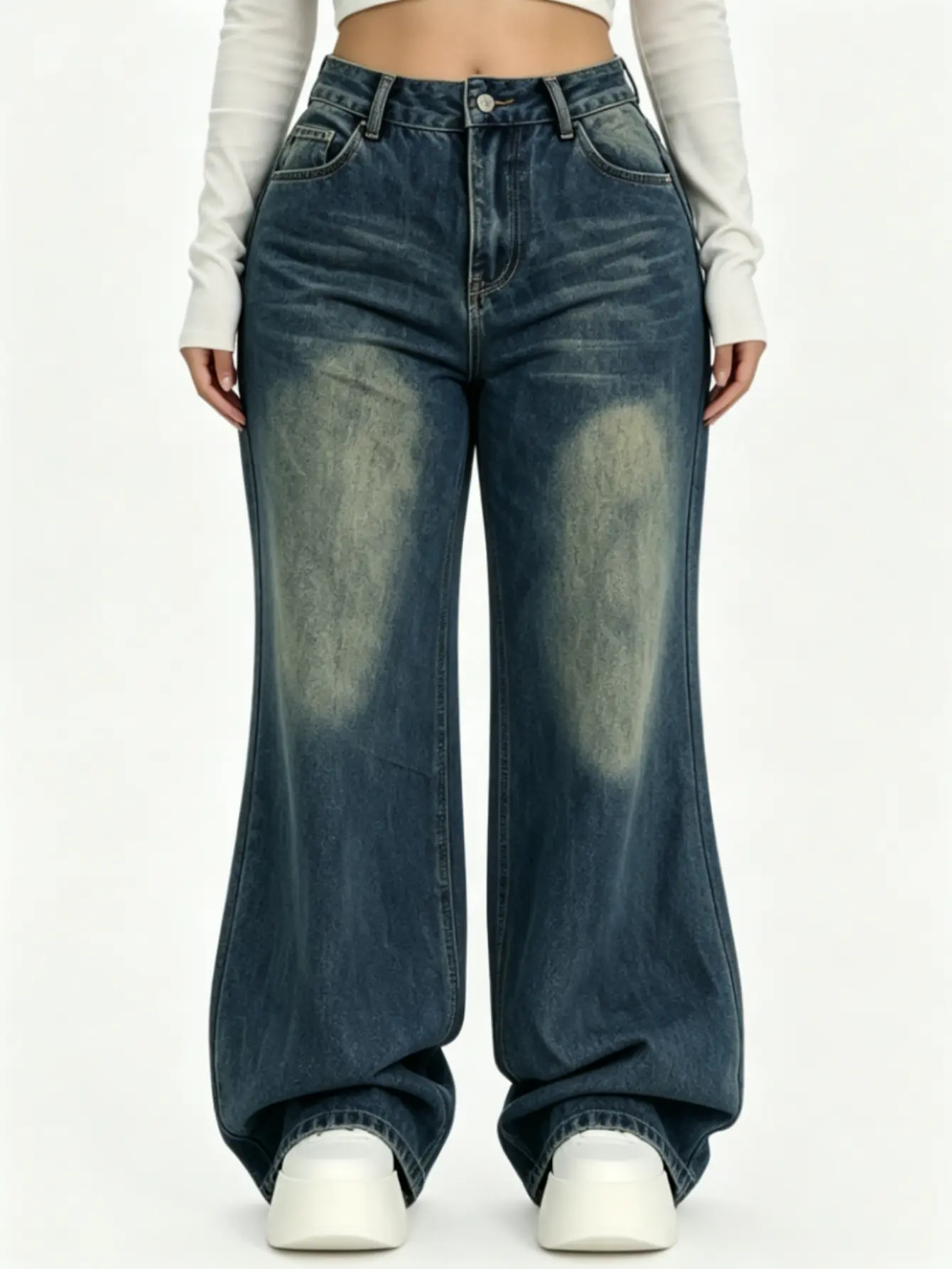 Women's Casual Comfy Mid Waist Denim Wide Leg Jeans,Simple Style Multi-pocket Denim Trousers for Women,Classic Women's Pants, Daily Urban Fashion Wear