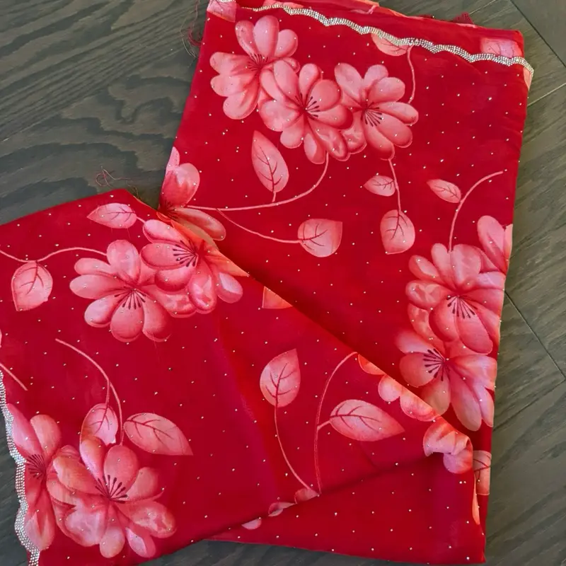 Red Floral Saree for Women, Traditional Ethnic Wear for Weddings, Festivals