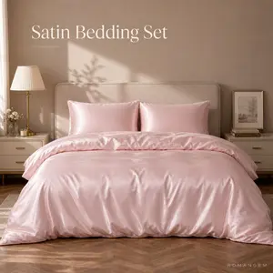 ROMANGEM 3-Piece Satin Bedding Set – Romantic Pink, Soft & Smooth Duvet Cover + Pillowcases, Twin/Full/Queen/King, Hypoallergenic Luxury Bedding for Cozy Stylish Home bed sheets