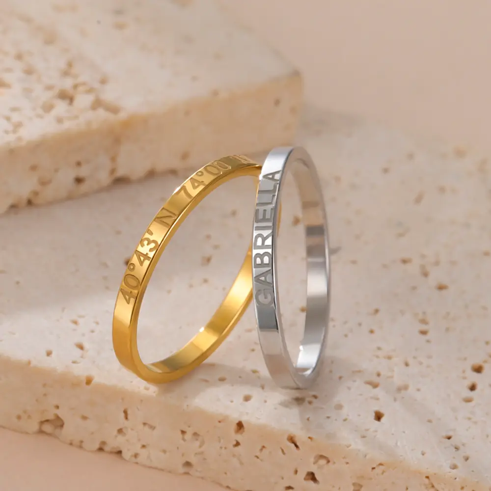 Cazador Engraving Name Rings for Women Men Stainless Steel Personalized Couple Dating Rings Jewelry Anniversary Birthday Gifts