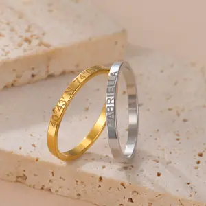 Cazador Engraving Name Rings for Women Men Stainless Steel Personalized Couple Dating Rings Jewelry Anniversary Birthday Gifts