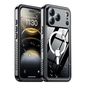 Temdan Magnetic for iPhone 17/16/15/14 Pro/Pro Max/Plus/Air Case Waterproof,Built-in Screen Protector[IP68 Underwater][Upgrade Military Dropproof][Compatible with MagSafe] Full Body Shockproof Translucent Case 6.3''/6.9''-Black