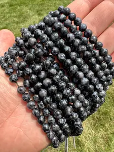 New Moon Beginnings Indigo Gabbro Bead Strand - Black Beads, Natural Color, Round Beads, Handheld Strand