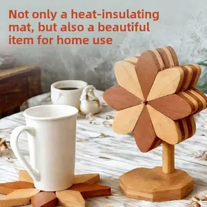 Wooden Insulation Mats Set (3 Pieces) + Windmill Stand, Durable & Foldable Table Mat Decor, Perfect for Home Use