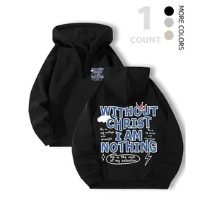 Unisex 'without Christ I Am Nothing' Print Hoodie, Fall & Winter Streetwear, Casual Fitted Half-Zip Sweatshirt, Woven Fabric, Half Zip Sweatshirts