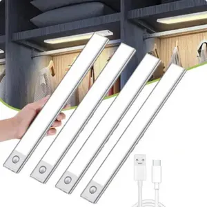 Wireless Rechargeable Under Cabinet Motion Sensor LED Light Strips, 3-Mode Magnetic Battery-Operated Lamp for Kitchen Cabinets, Countertops (White)