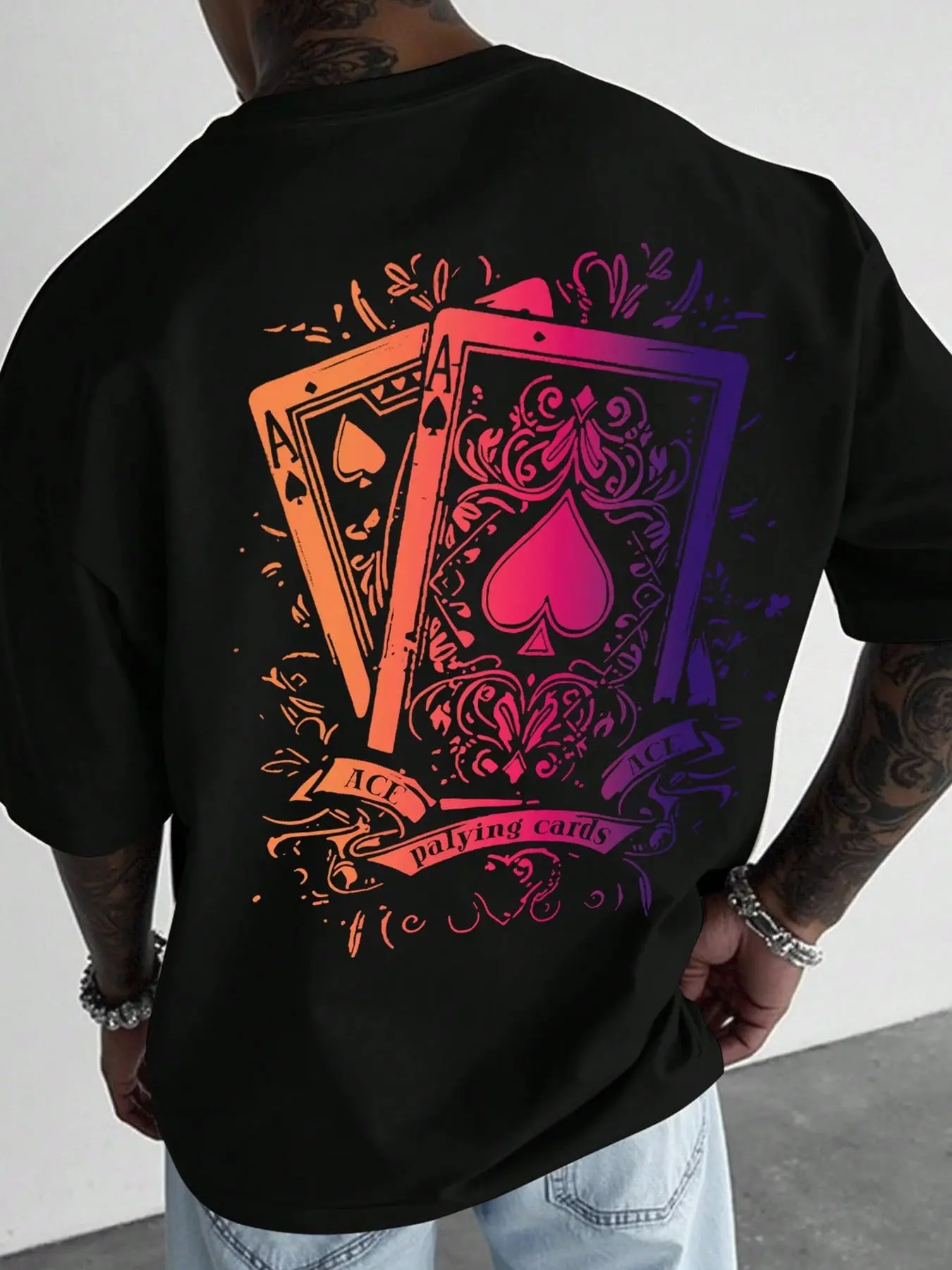 Men's summer casual T-shirt, crew neck, short sleeve, Loose, Graphic, printed with a playing card Ace, Poker, stylish Streetwear Classic summer T-shirt, suitable for everyday wear, comfortable Breathable and well-fitting for men.