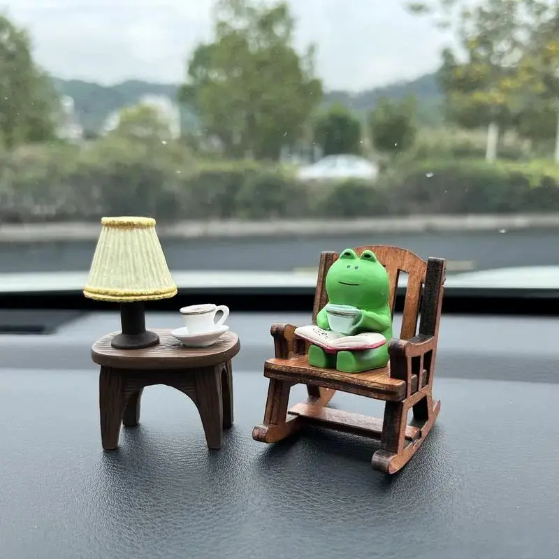 Cute Frog & Rocking Chair Car Decor Set, Car Trinkets, Mini Cartoon Animal Ornaments for Car Interior, Home Office Bedroom Party Decoration, Car Desktop Decor, Car Interior Accessory, Girly Car Interior Sets, Car Decorations Interior