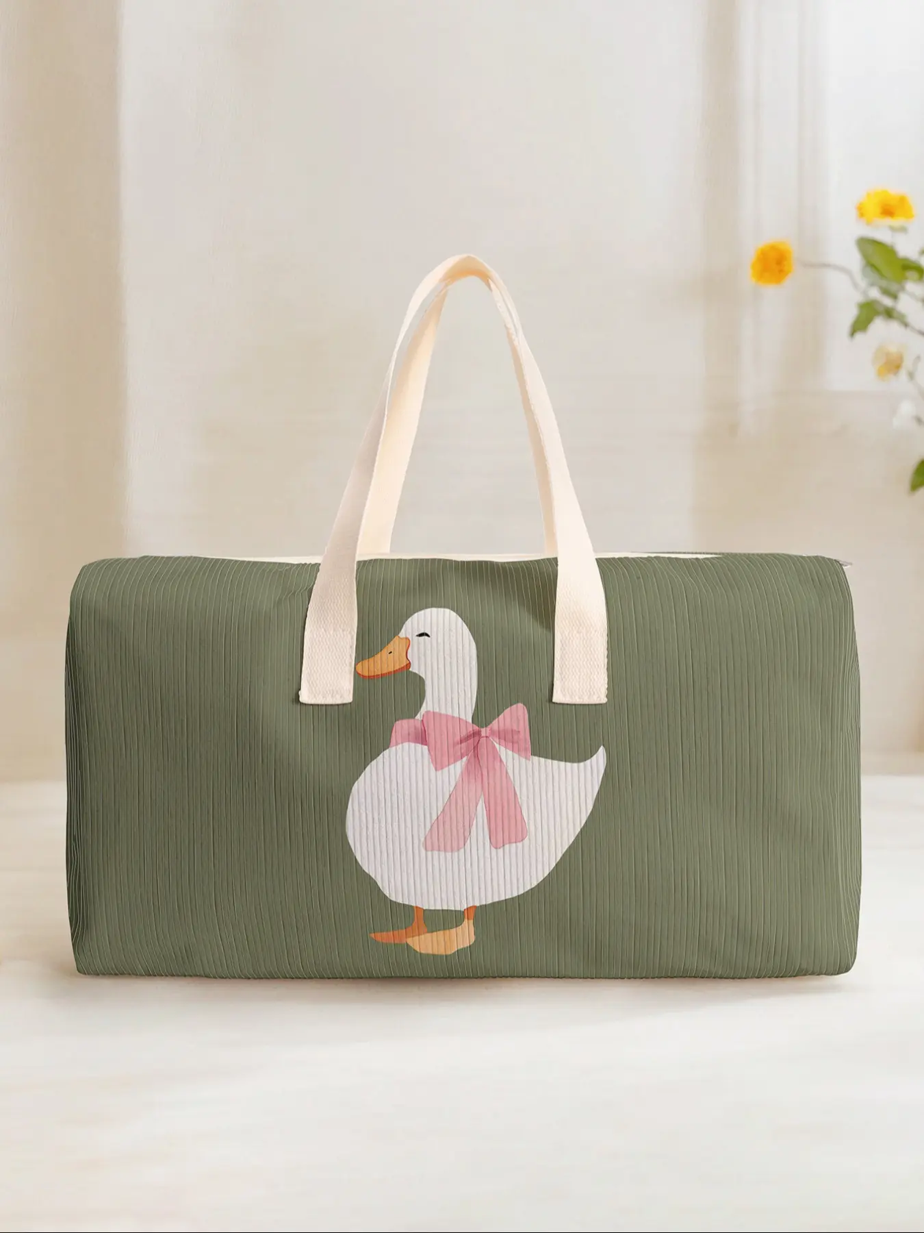 Large Capacity Corduroy Summer Travel Bag Luggage Backpack Duck Pattern Printed Casual Yoga Fitness Handbag for Short Trips Weekend Outing Daily Commuting Bag, Lightweight Large Capacity