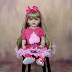 GUESSBELLY 22inch 55cm Full Vinyl Body Reborn Baby Doll Long Hair Princess Girl Bath Toy Dress Up and Bedtime for Kids and Girls Lovely Birthday Gift
