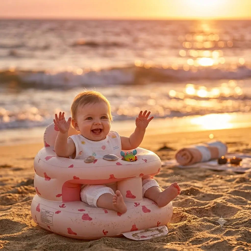 Premium Upgraded Inflatable Baby Seat with Safety Guardrails, Thicker Cloud-Like Toddler Floor Lounger with Built-in Air Pump, Essential Baby Items for 3-36 Mth
