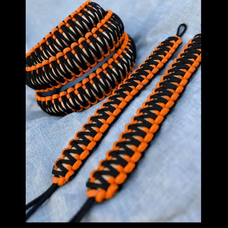 Orange/Black Handcrafted Abrasion-Resistant Paracord Strap, Compatible with 1500 Lumens High Lumen Flashlight for Camping & Outdoor Enthusiasts