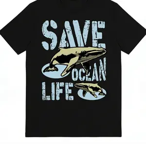 Women's 100% Cotton Short-Sleeve Streetwear T-Shirt, Stylish Fashion Menswear-Inspired Unisex Save Ocean Whale Conservation Graphic Top