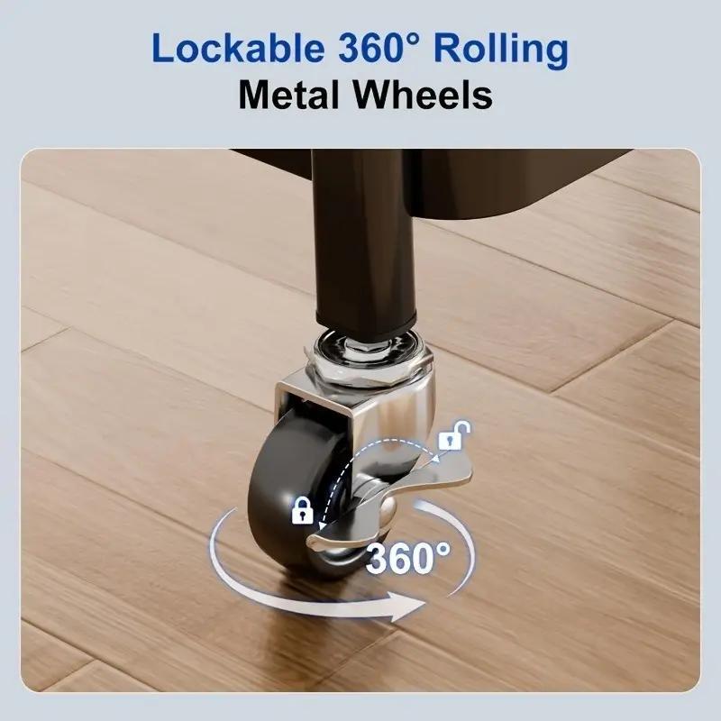 3-Tier Rolling Cart with Tabletop, Metal Tool and Snack Rack with Storage, Durable Carbon Steel Frame, Wheels for Easy Mobility, Perfect for Home or Office Use, Rolling Storage Cart