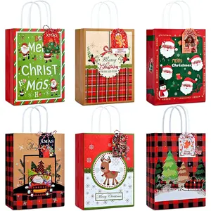 12 count Christmas   Bags, Small  Bags with Presents Tags, Christmas Paper Goodie Bags with Handle, Xmas Holiday  Bags for  Year Party Favors