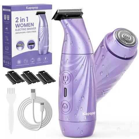 Kapopop Rechargeable Portable Set – Waterproof & Wireless, Adjustable Speed, Long Battery Life, Full-Body Care Tool – Hair Removal (Purple)