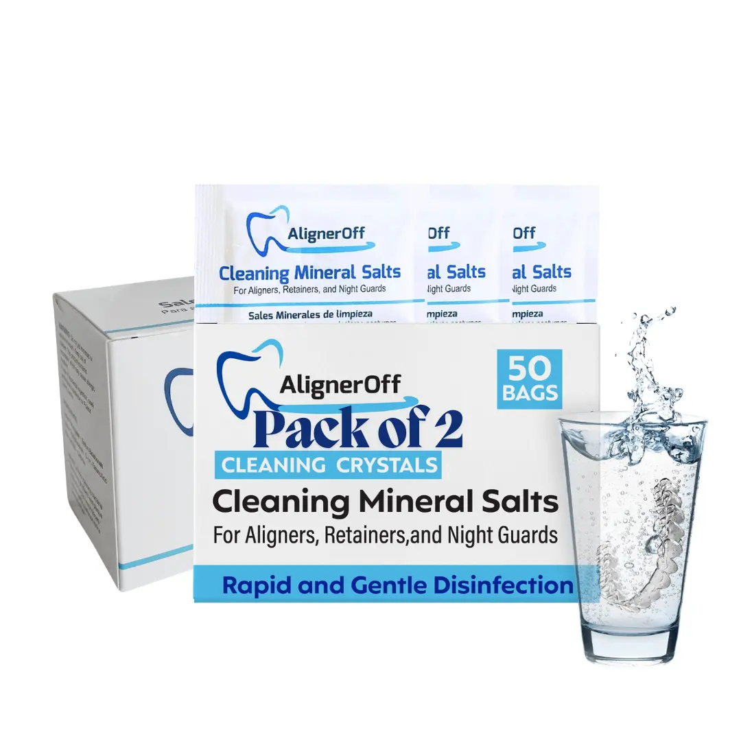 2 Cleaning Mineral Salts – Cleaner Crystals for Aligners, Retainers, Nightguards, & Dentures– Removes Stains, Plaque & Odors – Daily Safe Formula for imperfect teeth
