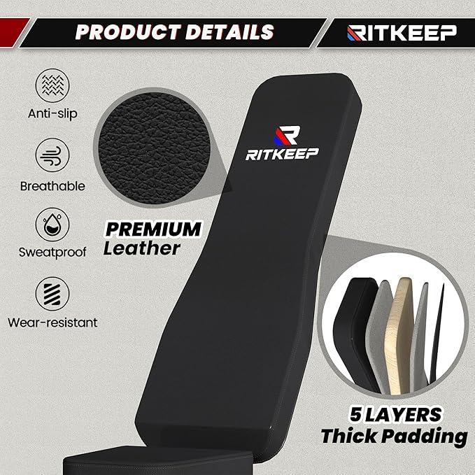 RitKeep 1300lbs Heavy Duty Weight Bench, Adjustable Weight Bench Workout Bench Press Set for Home Gym Strength Training, Portable Incline Bench with Wheels for Full Body Fitness