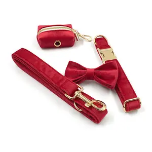 Red Velvet Collar & Leash Set – Custom Engraving