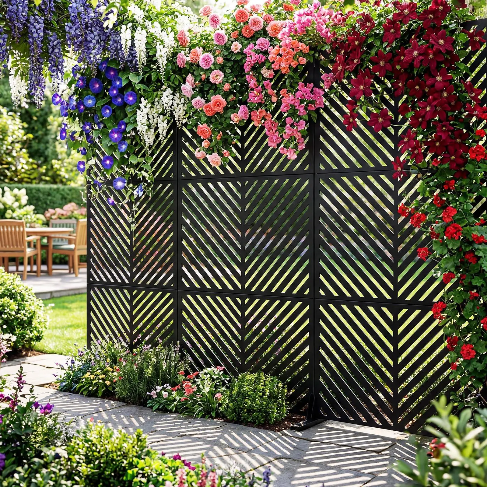 78x48 in Metal Privacy Screen, 3-Panel Freestanding Outdoor Divider for Patio, Garden & Balcony