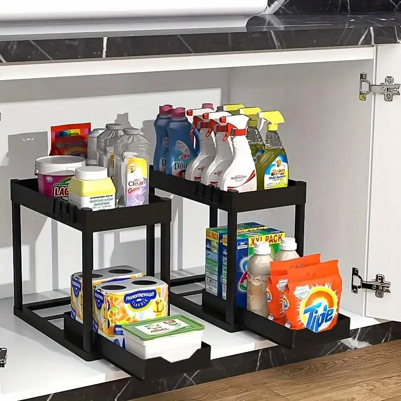Black 2-Tier Vanity & Bathroom Countertop Organizer - Adjustable Height Heavy-Duty Rack (20 lbs Capacity), No-Tools-Assembly for Makeup & Skincare