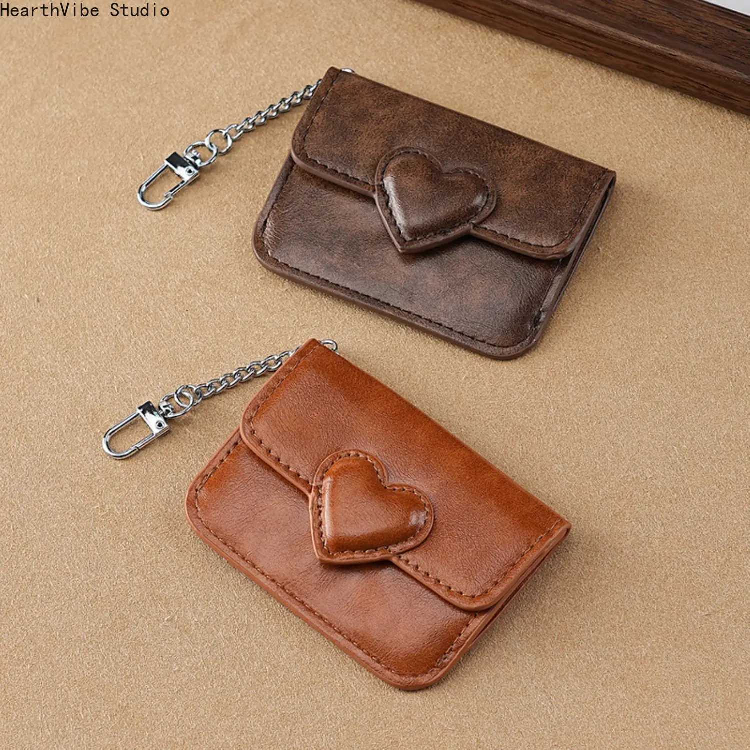 PULeather Card Holder Purse Women Cute Heart Shaped Small Wallet Multi-card Anti-magnetic Card Holder Travel Cash Coin Bag