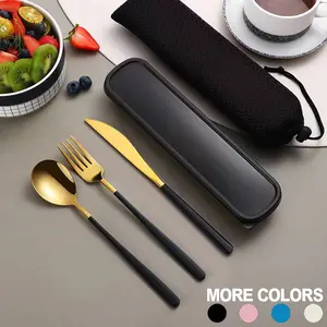 Stainless Steel Cutlery Set With Storage Steak Knives Box 3 Stainless Steel Flatware Set Counts Portable Tableware Set For Home Kitchen Dining Room Household Tableware