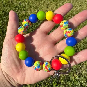 Silicone Bead Wristlet, Autism Wristlet, Autism Awareness, Silicone Beads, Keychain Wristlet, Autism Support