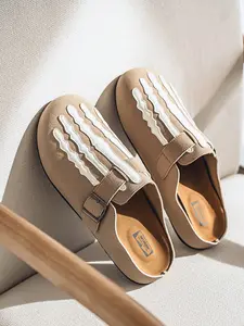 Boys' Four Seasons Comfortable Leather Slippers Retro Fashion Round Toe Men's Indoor Home Leisure Walking Shoes Trendy Casual Sportswear