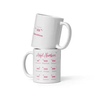 White glossy Angel Number Mug | Spiritual Coffee Mug | Numerology Mug | Positive Vibes Cup | Angel Number 111 Design | Manifestation