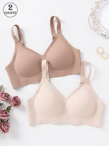 2-pack high-quality seamless women's Wireless Bra with adjustable shoulder straps, jelly process, no underwire support for gathering, beautiful back, breathable, skin-friendly, soft, suitable for daily casual commuting, with hook-and-eye closure, hig