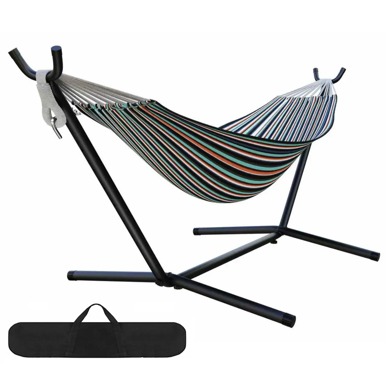 Angchiluo Comfortable Brazilian Hammock with Stand 600lb Capacity Heavy Duty Steel Stand Carry Bag for Garden Backyard Camping Outdoor Swing Bench