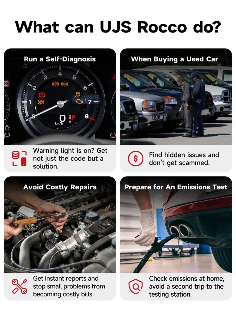 UJS Rocco/SafeScan Car Scanner, OBD2 Scanner All System Diagnostic Tool, Check DTCs, Emission Test, Repair Guides, Check Engine Car Code Reader, Performance Test, Vehicle Safety