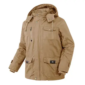 Men's Thick Winter Jackets with Hood Fleece Lining Cotton Military Jackets Work Coats with Cargo Pockets Outwear