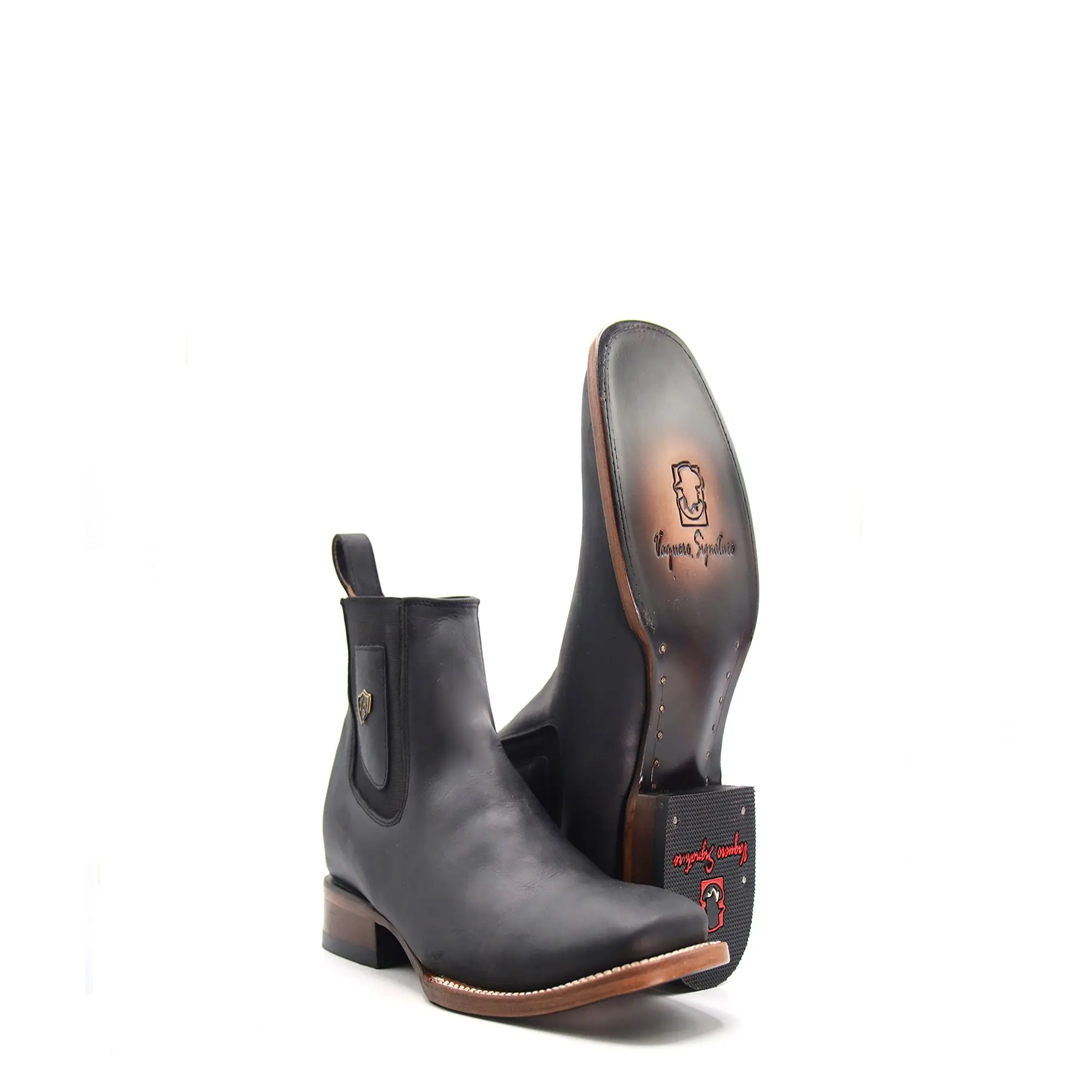 2762401 - Men's Vaquero Signature Chelsea Plain Wide Ankle Toe Boots Grasso Black