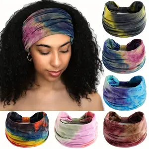 4/6PCS Boho Wide Headbands Knotted Non Slip Elastic Turban Tie Dye Workout Head Wrap Yoga Sports Sweatbands Fashion Accessories