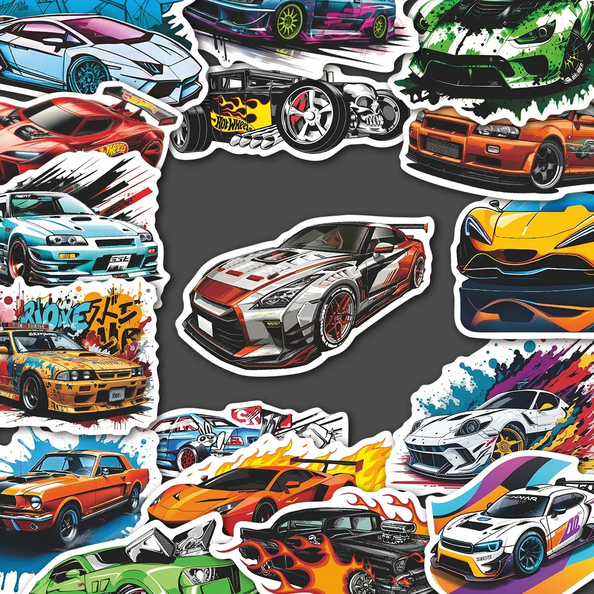 50Pcs JDM Street Racing Stickers Pack, Waterproof Car Tuning Culture & Retro Muscle Car Vinyl Decals for Laptop, Water Bottle, Skateboard & Journal, Car Lover Gift, Sticker For Cars, Automobile Decals