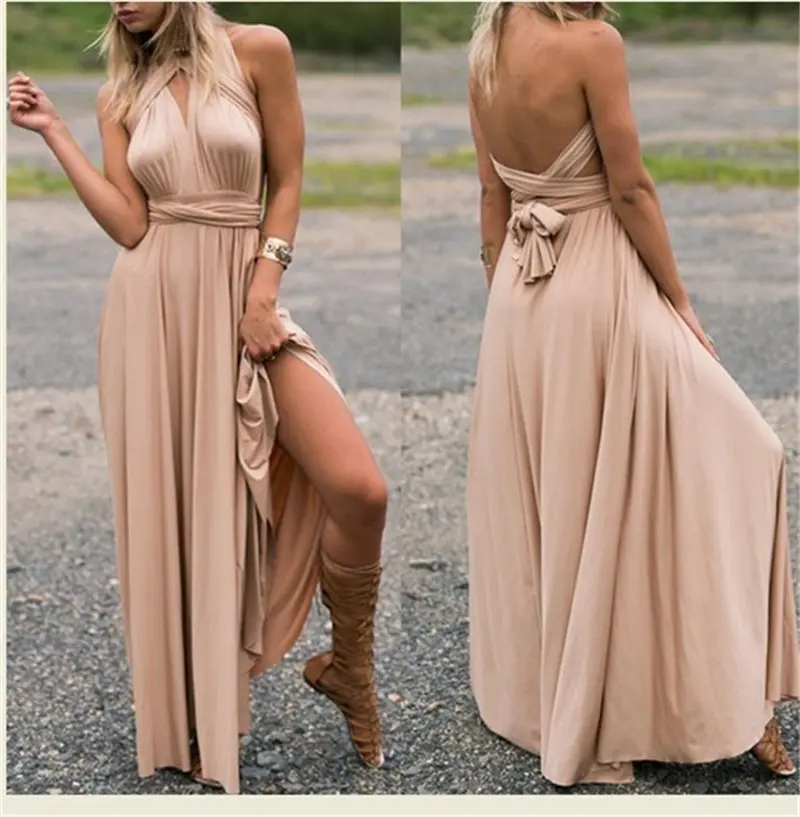 Multi-way wear, multi-strap cross-back sexy bandage dress, long gown