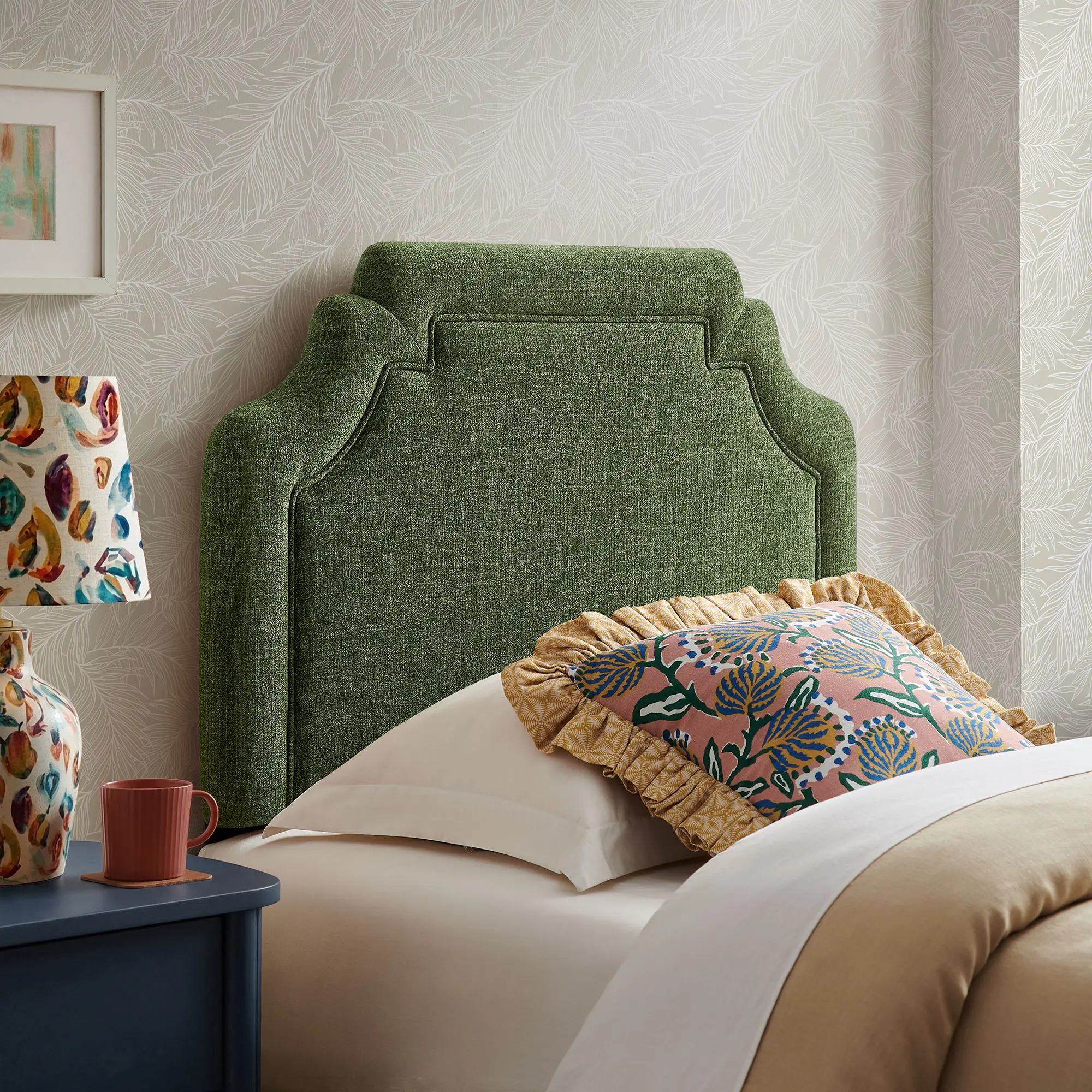 Magnolia Upholstered Fabric Twin Size Headboard in Foliage