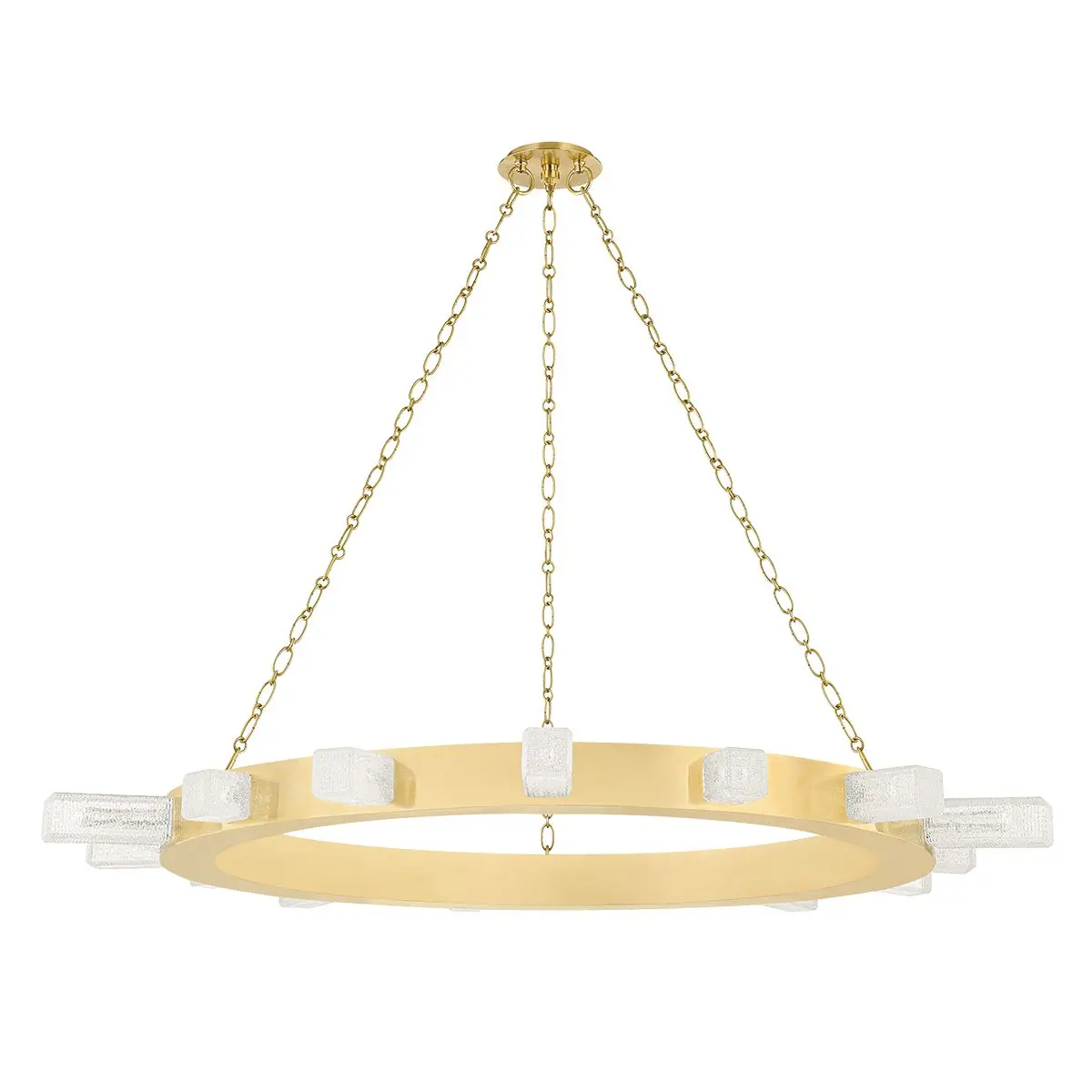 Large Citrine Chandelier with Vintage Brass and Clear Piastre Glass Cubes for Captivating Glow